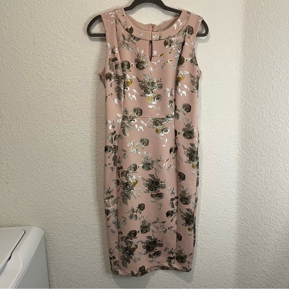 Enfocus Studio Pink Silver Floral Sleeveless Back Zip Midi Dress Womens Size 10 - Picture 8 of 12